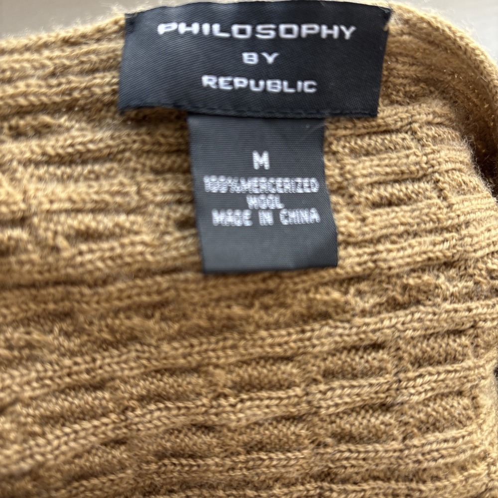Philosophy Republic Mercerized Wool Cardigan Cable Knit Sweater Leather‎ Buttons - Picture 6 of 8
